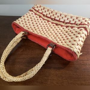 Seagrass Woven Tote Bag Red Lining